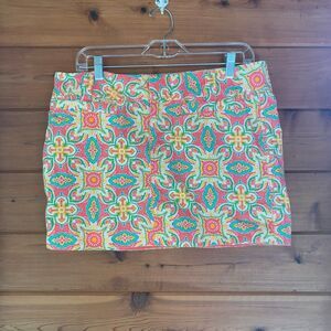 Old Navy Mini Skirt Exotic Patrern Orange & Pink Geometric Size 12